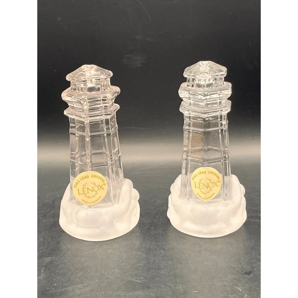 Lenox Crystal Lighthouse Salt & Pepper Shakers Full‎ Lead Made in Germany w Box